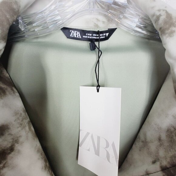 Zara Tie Dye Cropped Zip Jacket Drawstring Waist High Neck Olive Green Medium - Picture 5 of 11